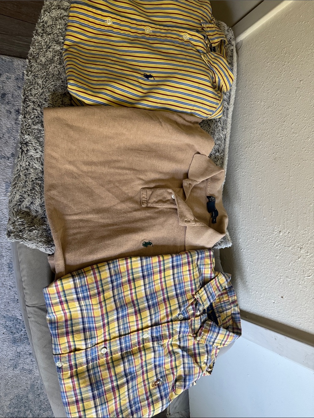 Polo by Ralph Lauren Yellow Stripe, Yellow Plaid & Tan Polo Shirt Bundle